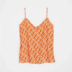 Loft Floral Ruffle Satin Cami Top Orange Size XS